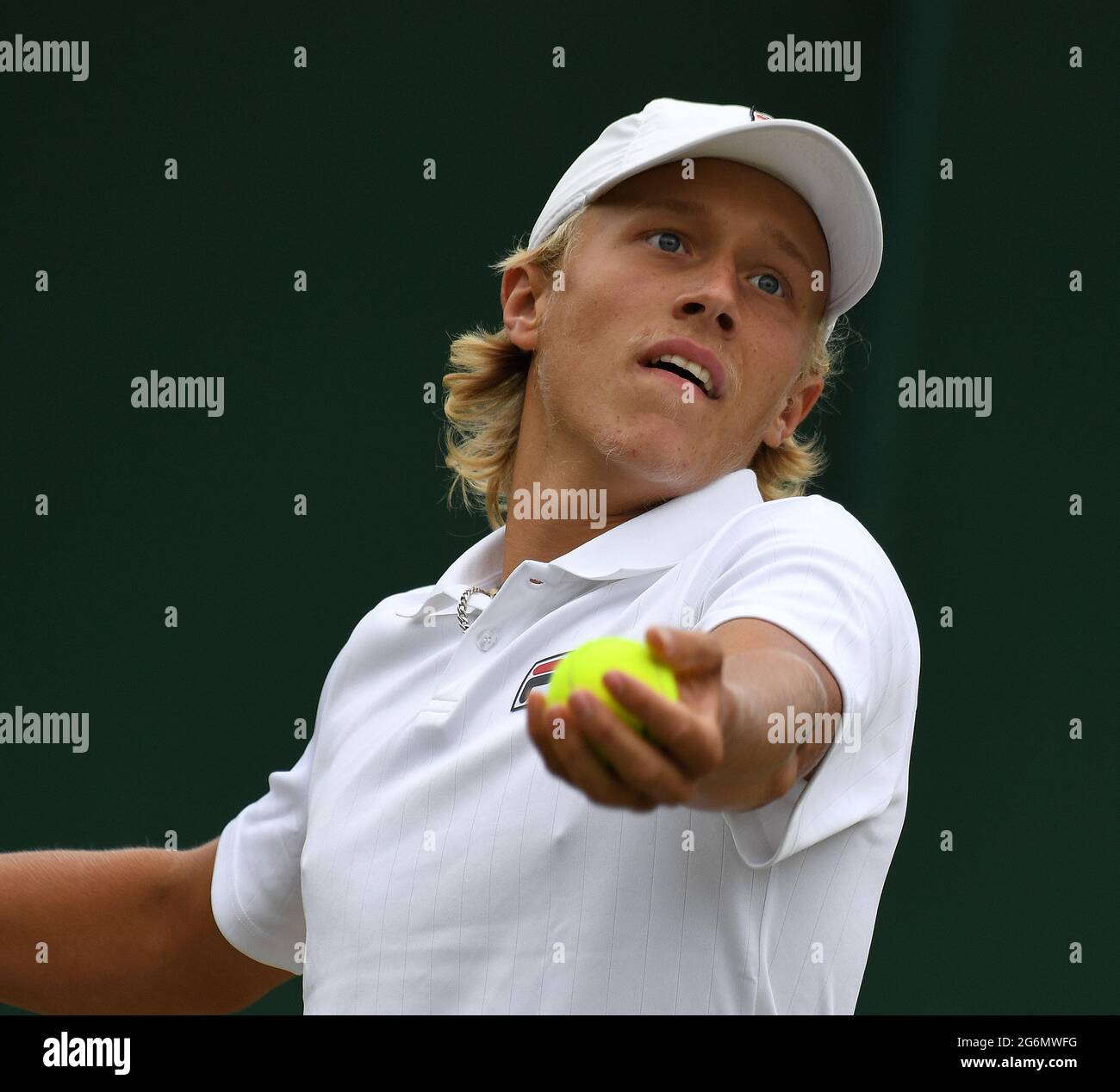London, Gbr. 07th July, 2021. London Wimbledon Championships Day 9 07/07/2021 Leo Borg (SWE) in Junior Championships Credit: Roger Parker/Alamy Live News Stock Photo
