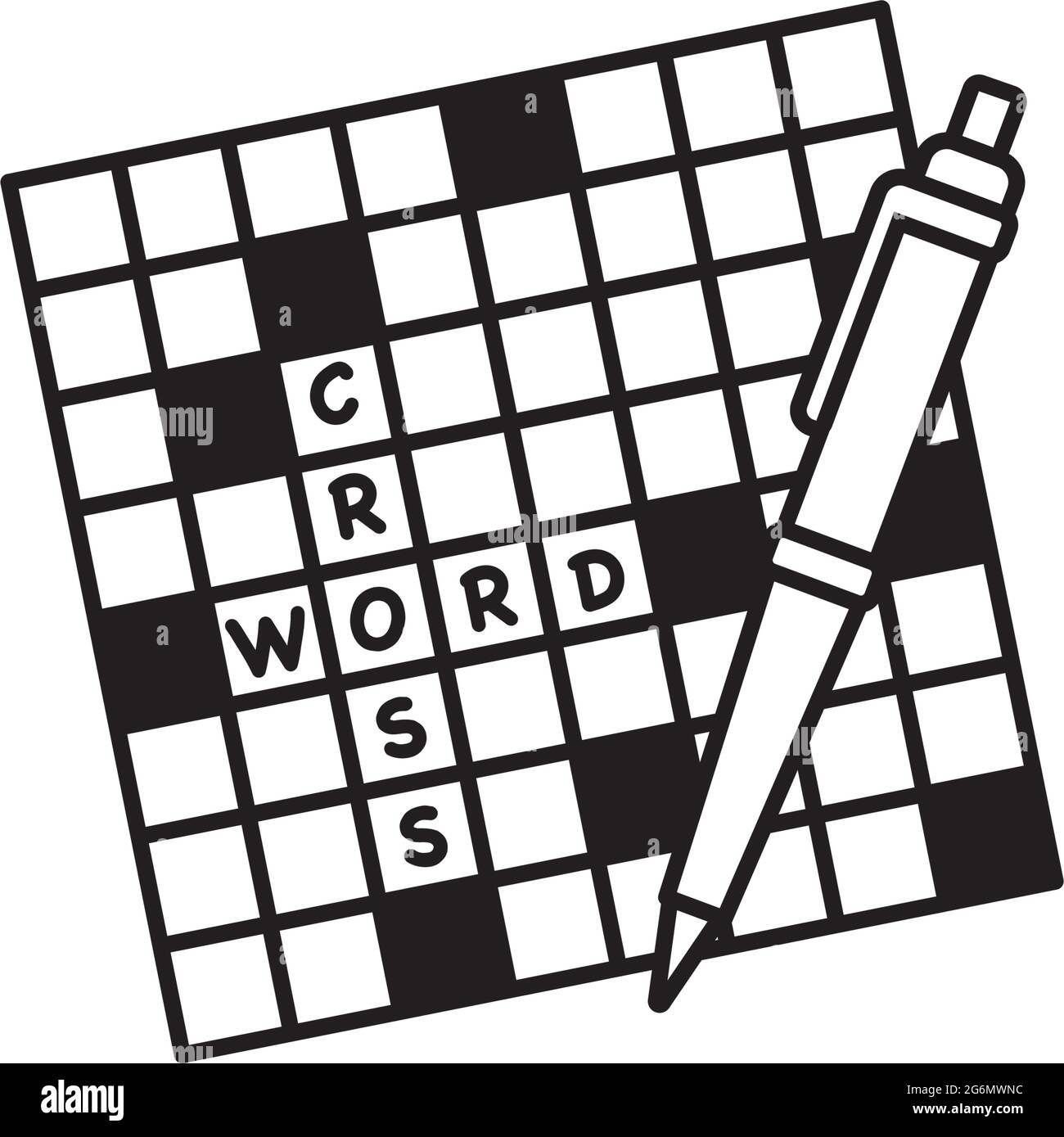 crossword puzzle and ball-point pen vector icon for Crossword Puzzle Day on December 21. Stock Vector