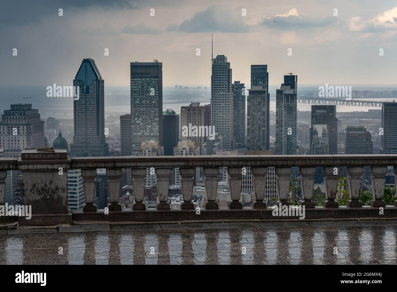 MONTREAL, CA 6 July 2021Montreal skyline and skyscrapers with storm