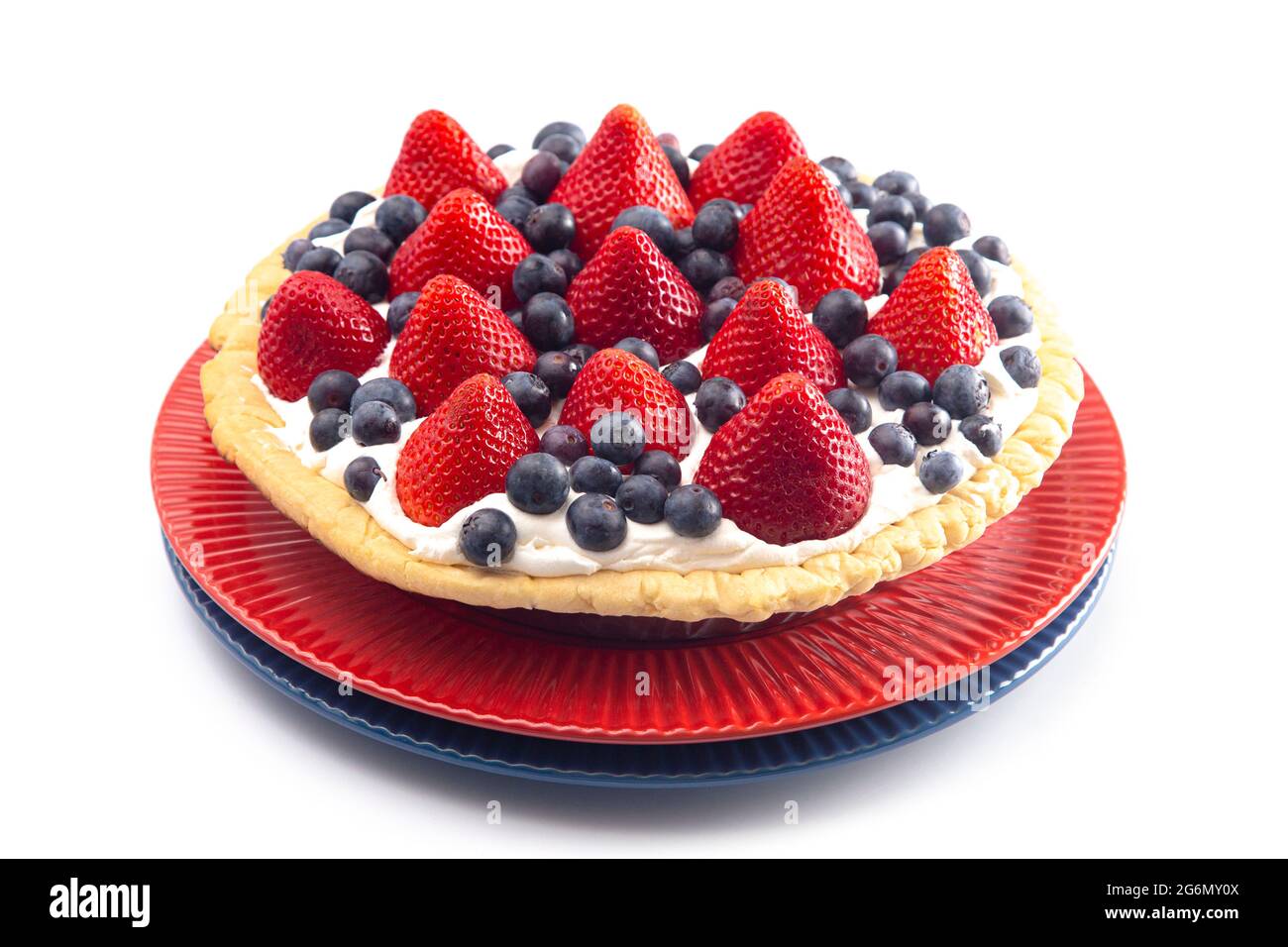 Strawberry and Blueberry Fresh Summer Pie Isolated on a White Background Stock Photo
