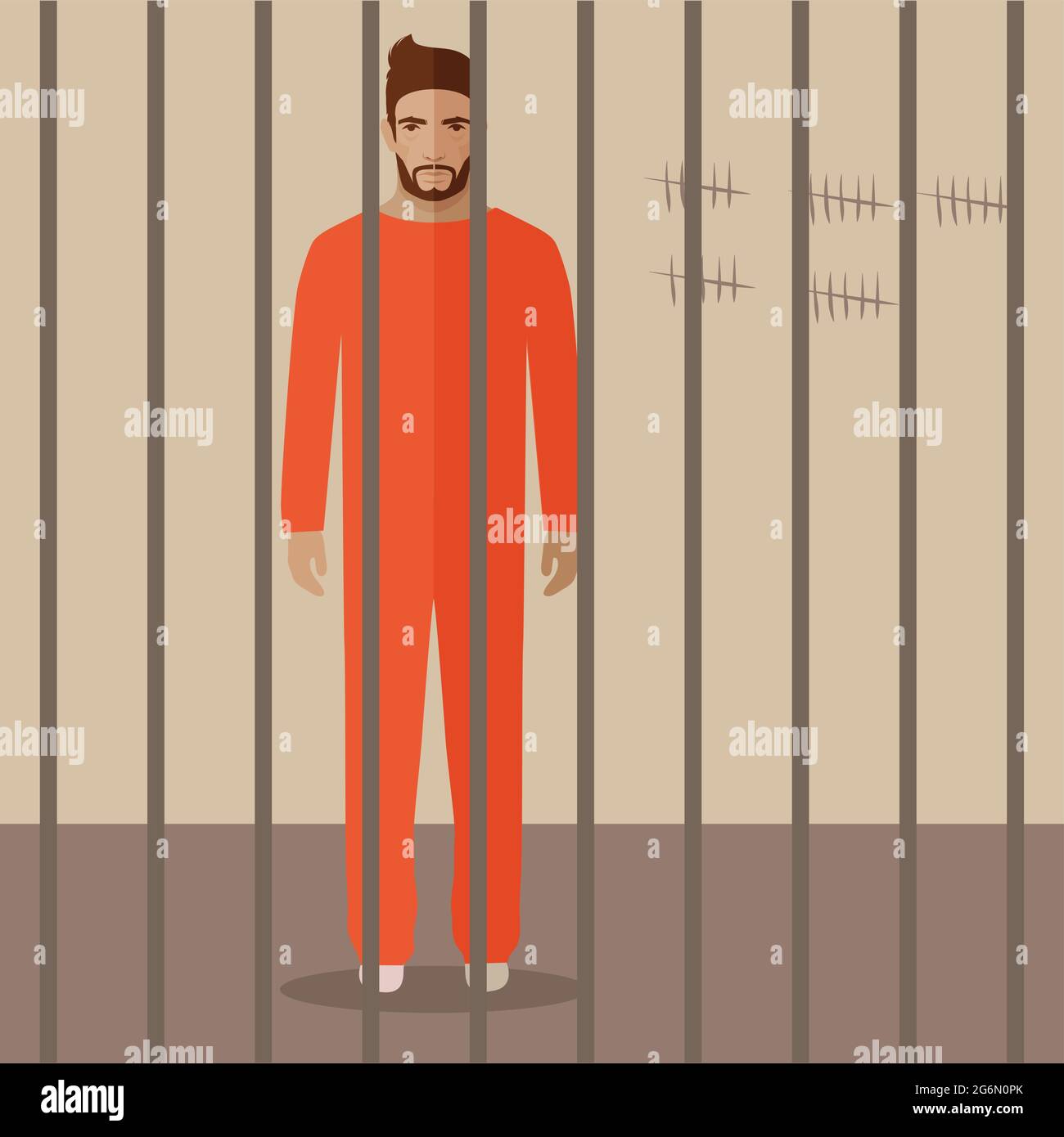 cartoon prisoner, flat vector illustration of prison cell Stock Vector