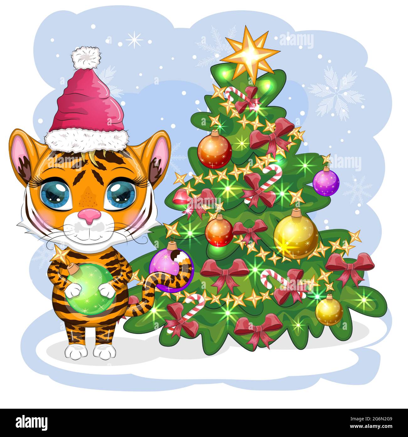Cartoon tiger in a santa hat with a ball near the christmas tree. Children's style, cute. Symbol of the year 2022. Greeting card Stock Vector Image & Art - Alamy Cartoon tiger in a santa hat with a ball near the christmas tree. Children's style, cute. Symbol of the year 2022. Greeting card Stock Vector Image & Art - Alamy