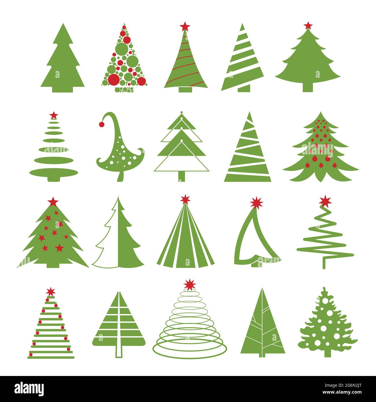Vector illustration set of christmas trees in red and green colors on