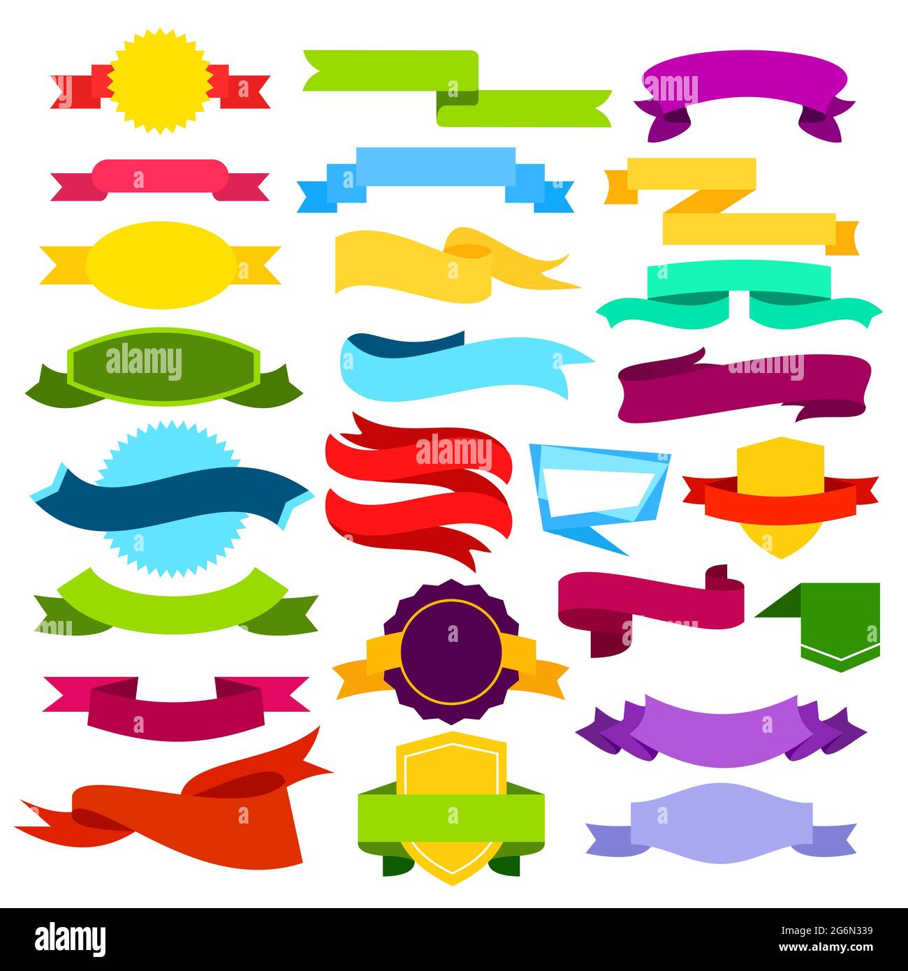 Vector illustration set of colored ribbon banners. Blue, green, red