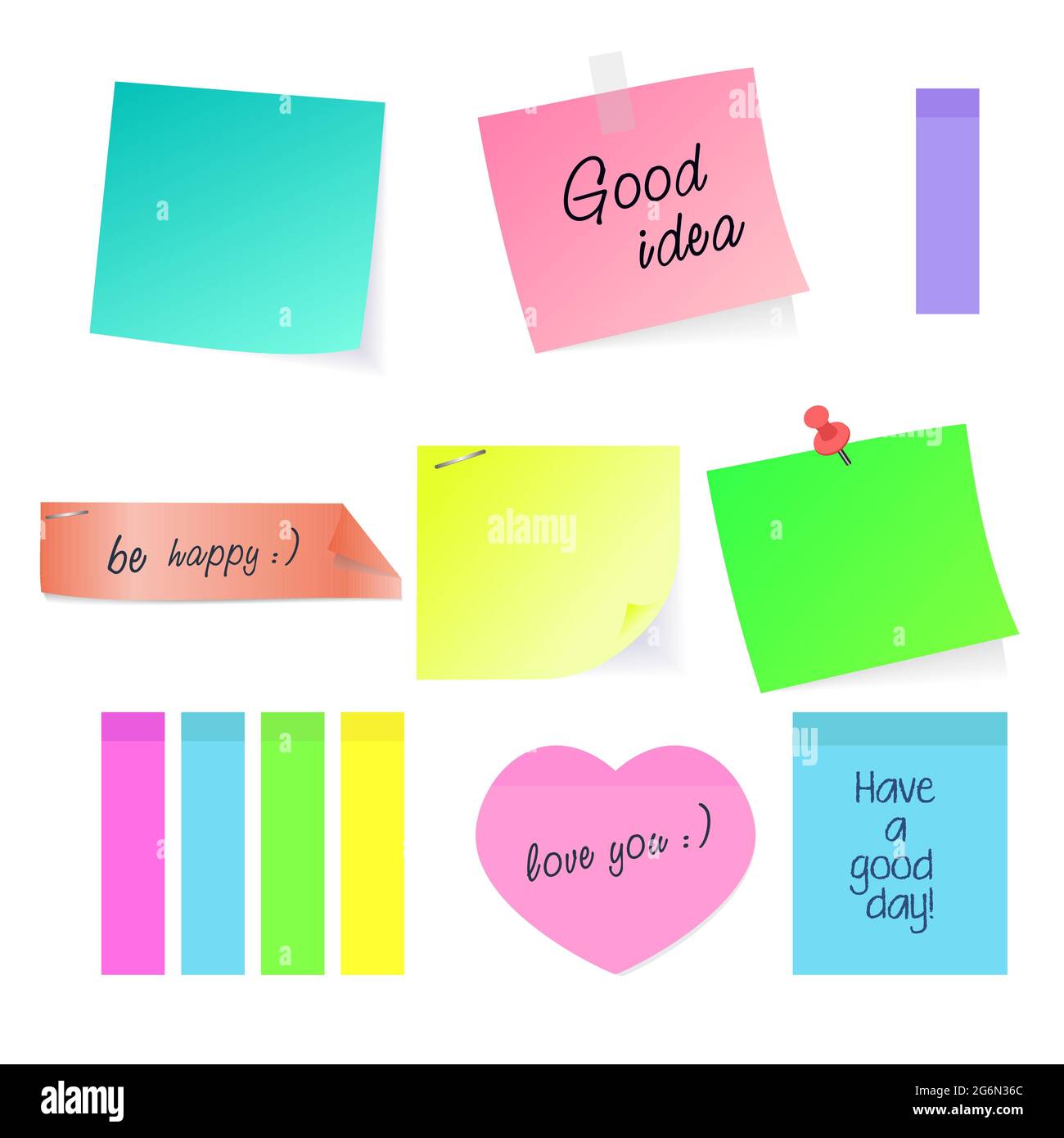 Vector illustration set paper sticky stickers with peel off corner isolated on a white background in flat design. Stock Vector