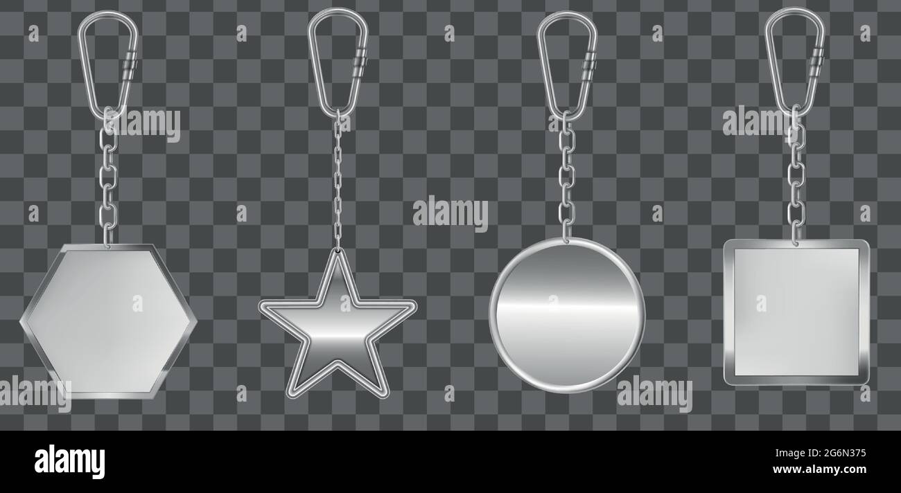 Realistic Detailed 3d Empty Template Metallic Steel Keychain Set Symbol