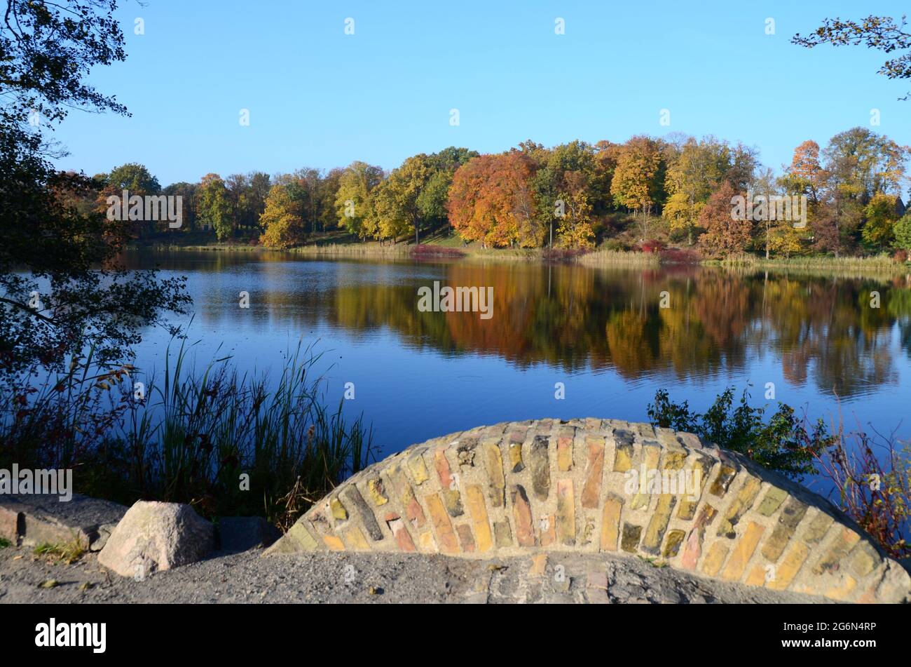 Sunny day in autumn at the lake Stock Photo