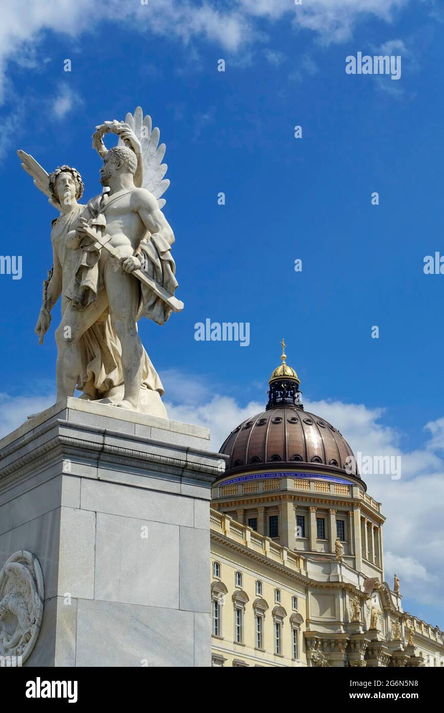 The reconstruction of the Berlin Palace 2021,Statue Nike crowns the hero,  Berlin, Germany Stock Photo - Alamy