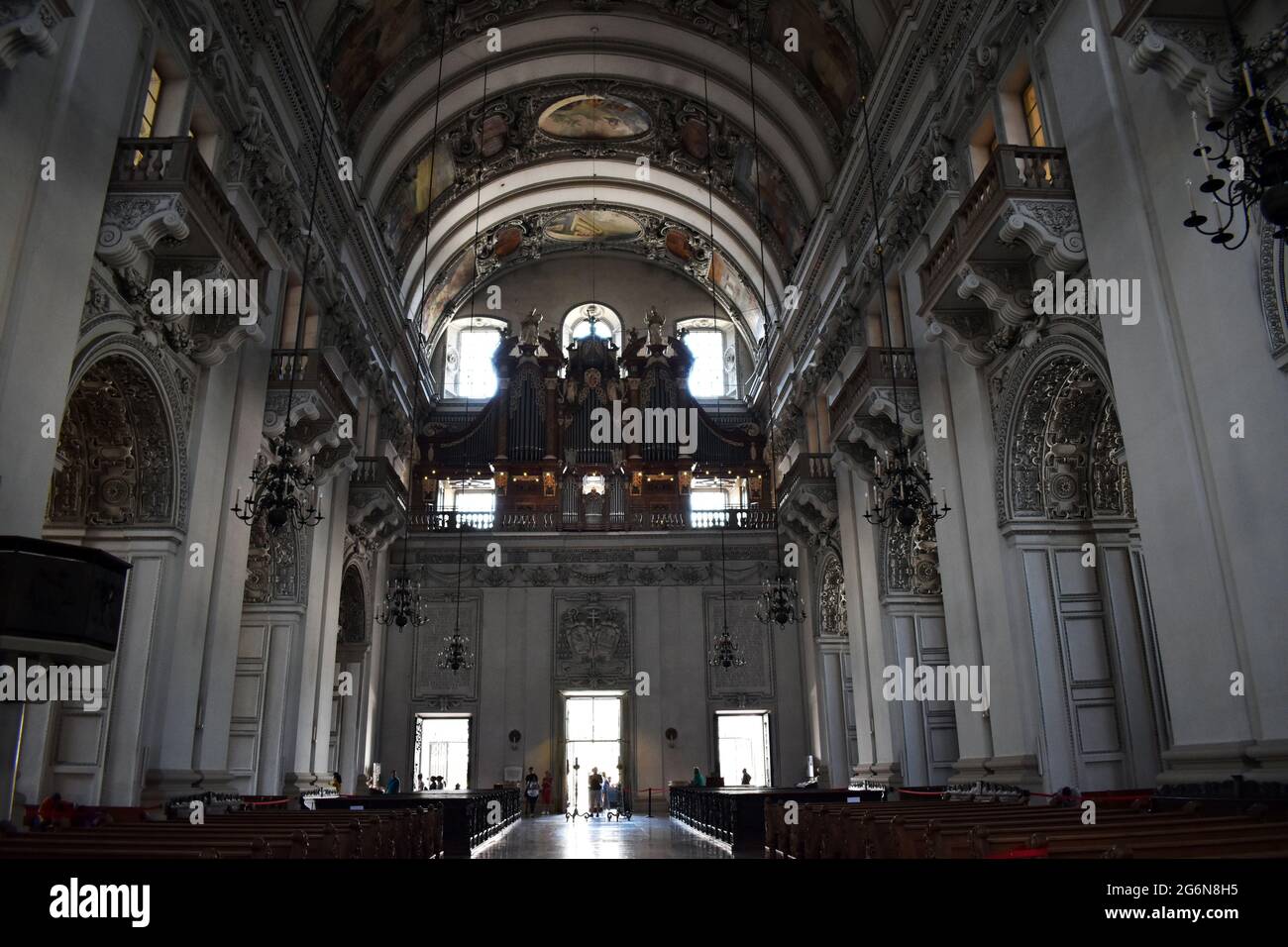 Salzburg Cathedral. Main nave. Organ. Stock Photo