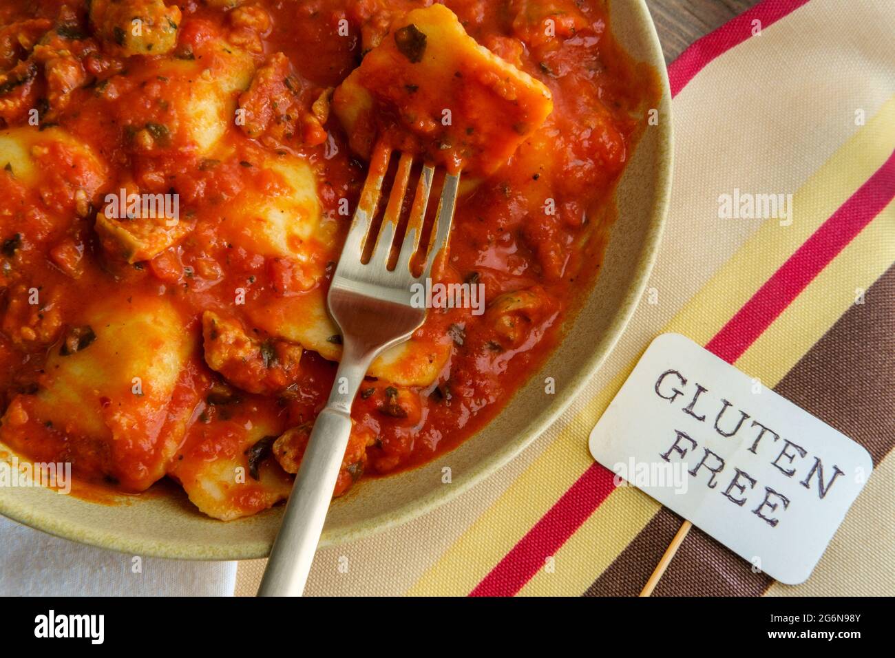 Cheese ravioli in Italian vodka sauce with crumbled chicken sausage
