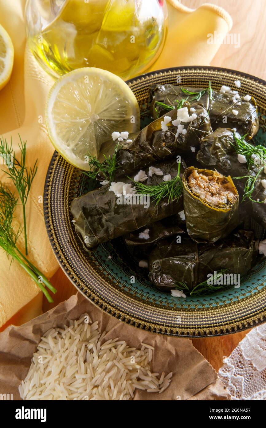 Armenian yaprak dolma, stuffed grape leaves appetizer Stock Photo Alamy
