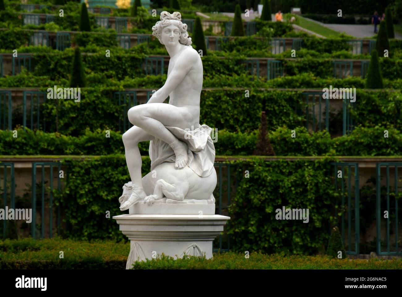 Marblesculpture (Apollon) in front of the vineyard at Sanssouci Palace Stock Photo