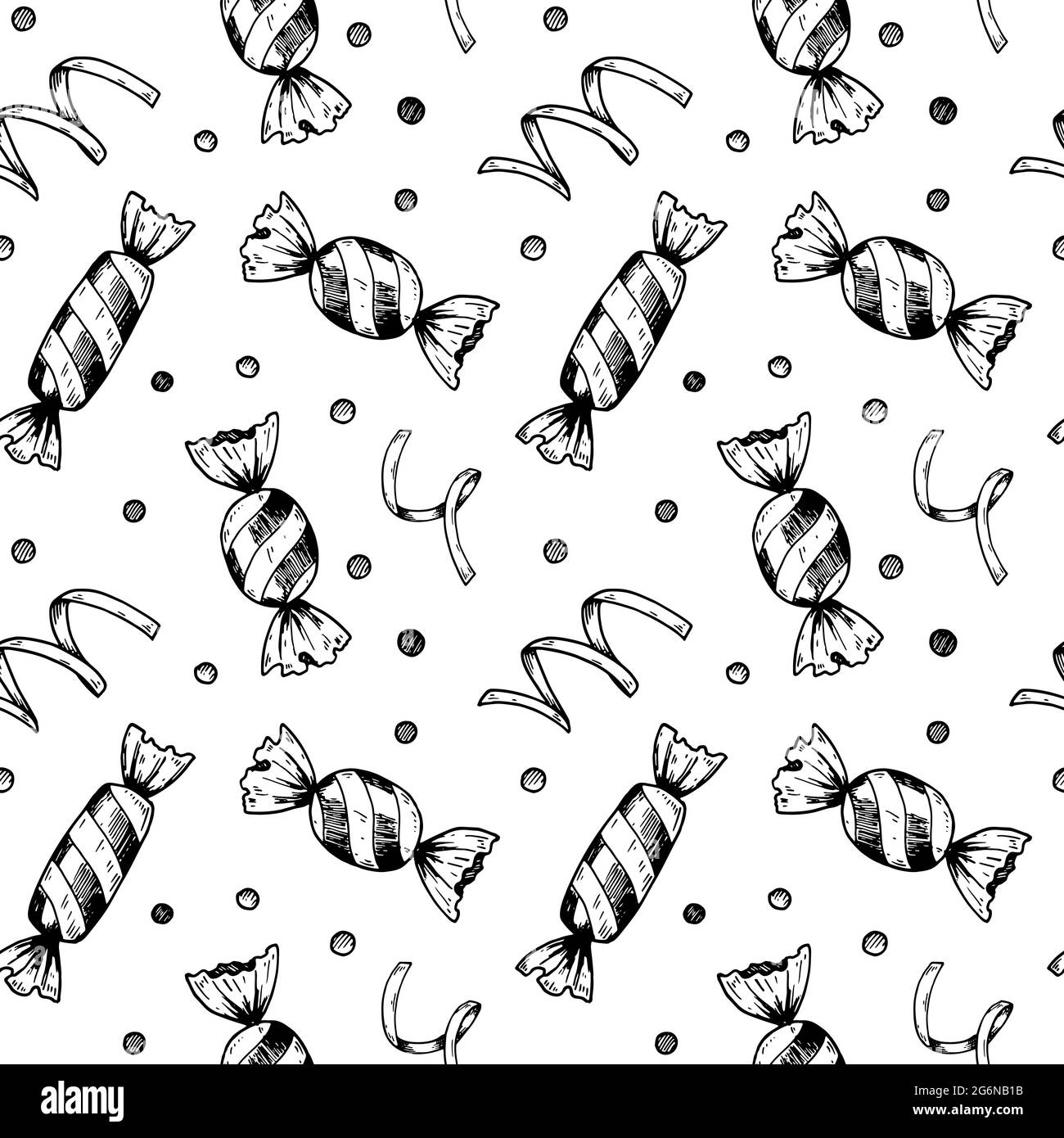 Hand drawn candy seamless pattern. Vector illustration in sketch style ...