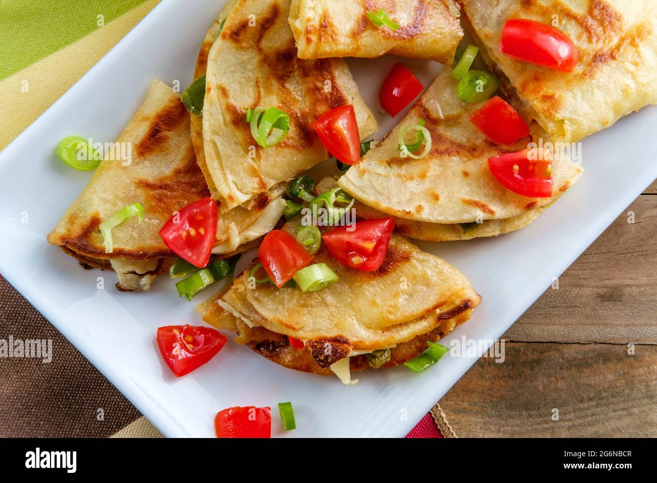 Vegetarian Mexican pepper jack cheese quesadillas with black bean salsa