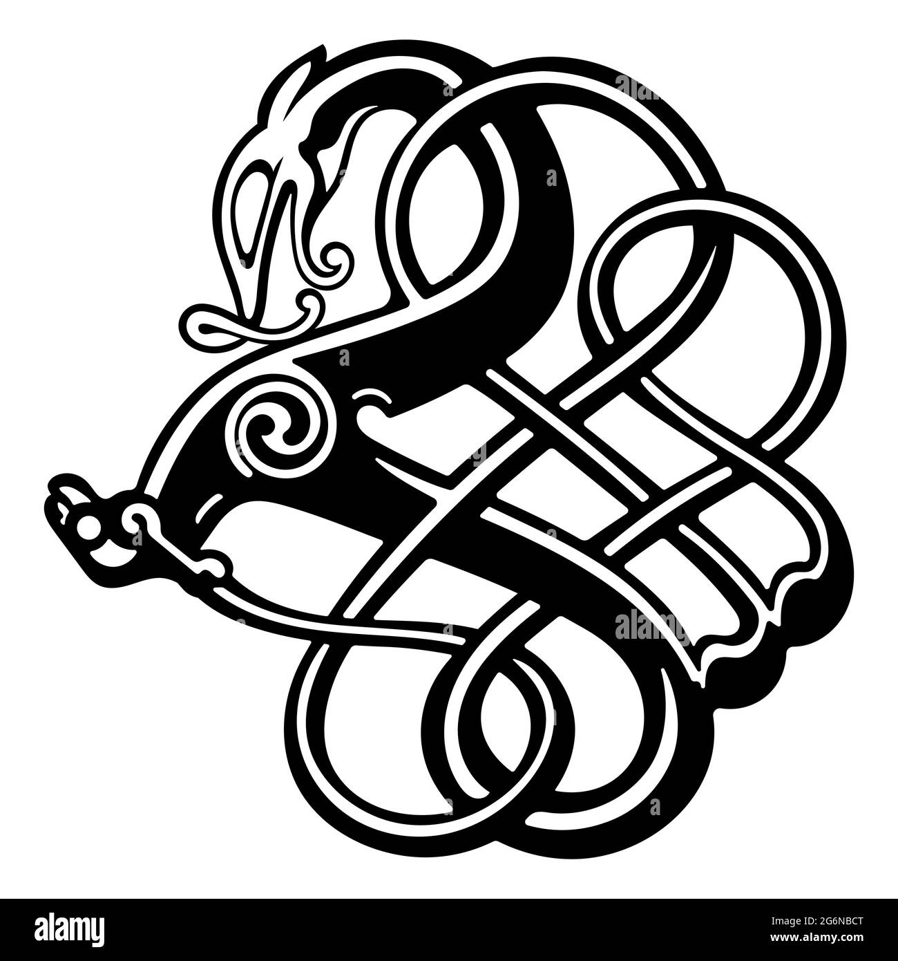 Ancient decorative dragon in celtic style, scandinavian knot-work illustration Stock Vector