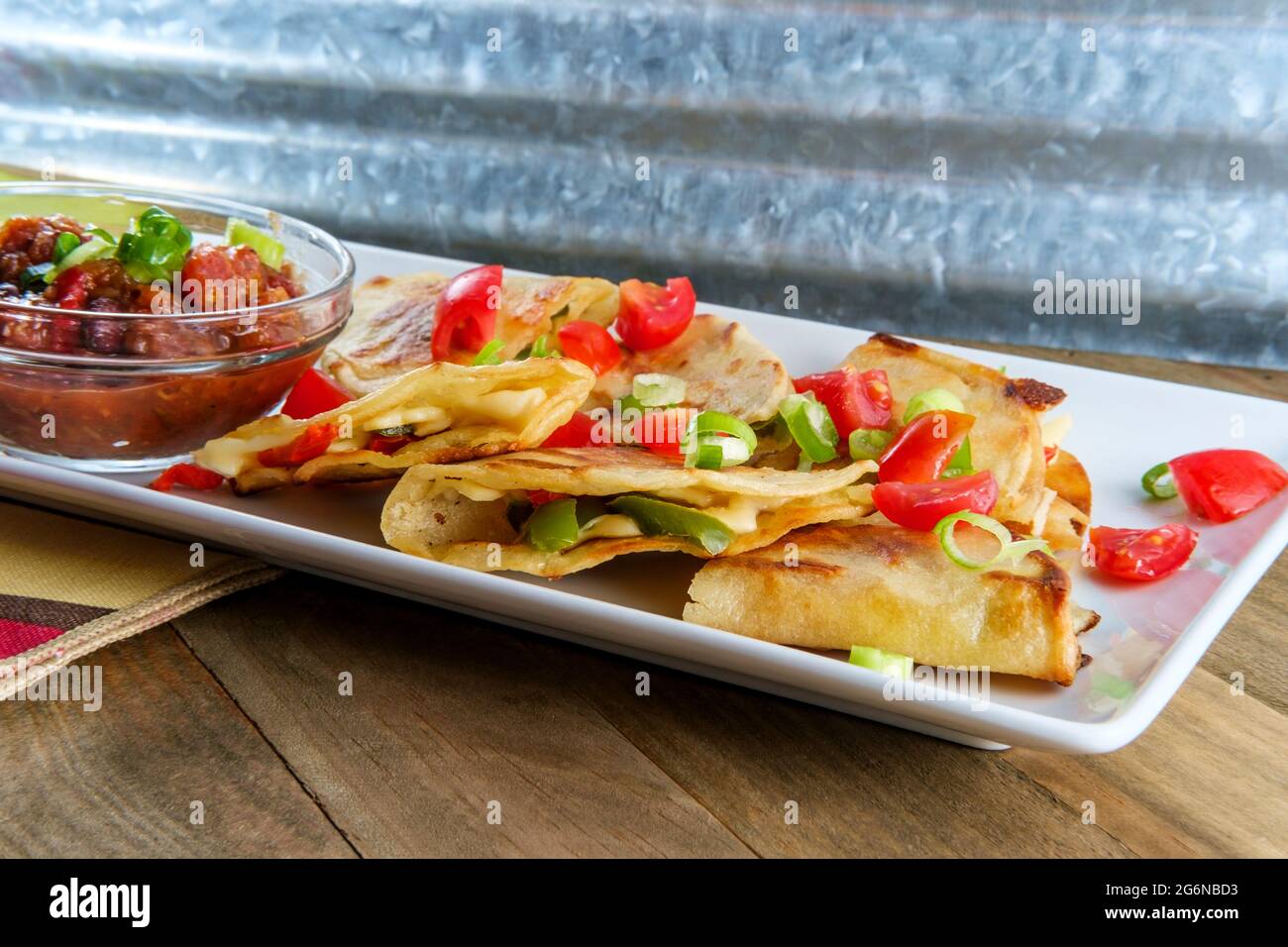 Vegetarian Mexican pepper jack cheese quesadillas with black bean salsa