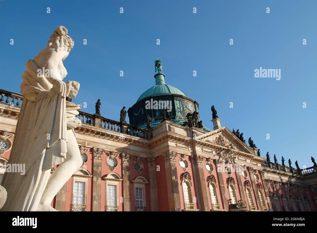 The historical New Palace in Sans Souci Park with marblesculpture Stock Photo