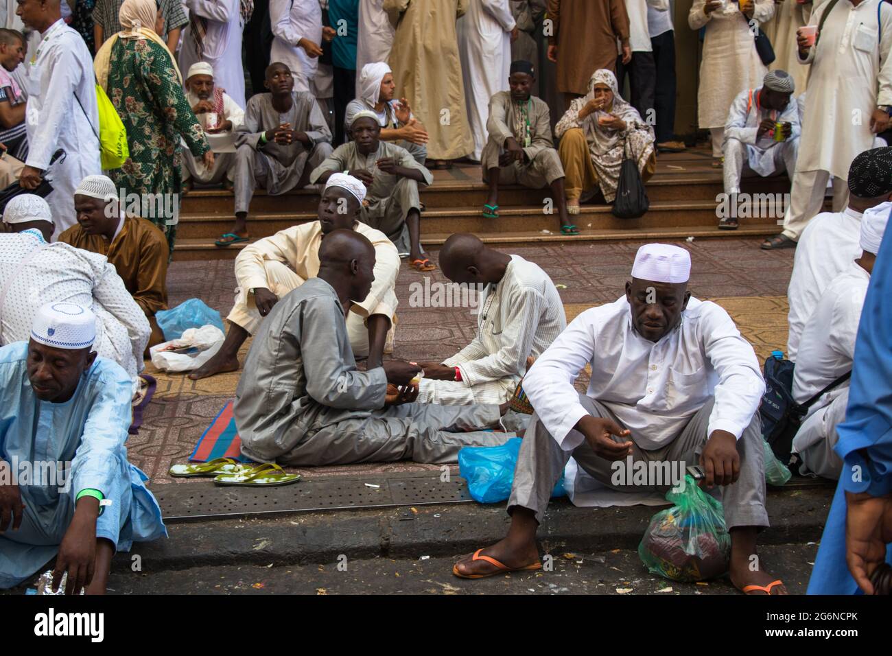 Mecca Saudi Arabia 24 August 2018. People eating street food in