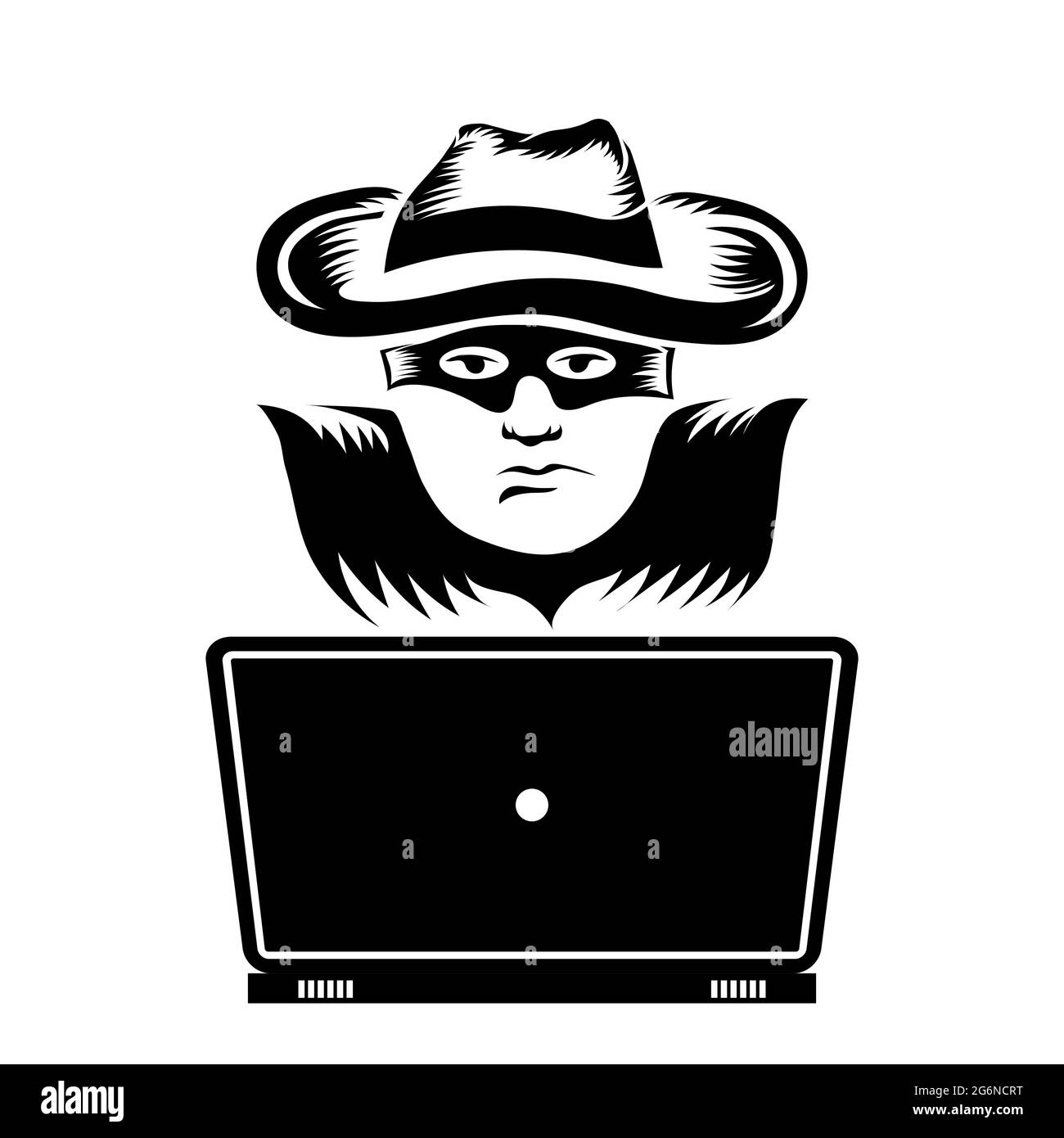 Hacker with Laptop Icon Isolated on White Background Stock Vector