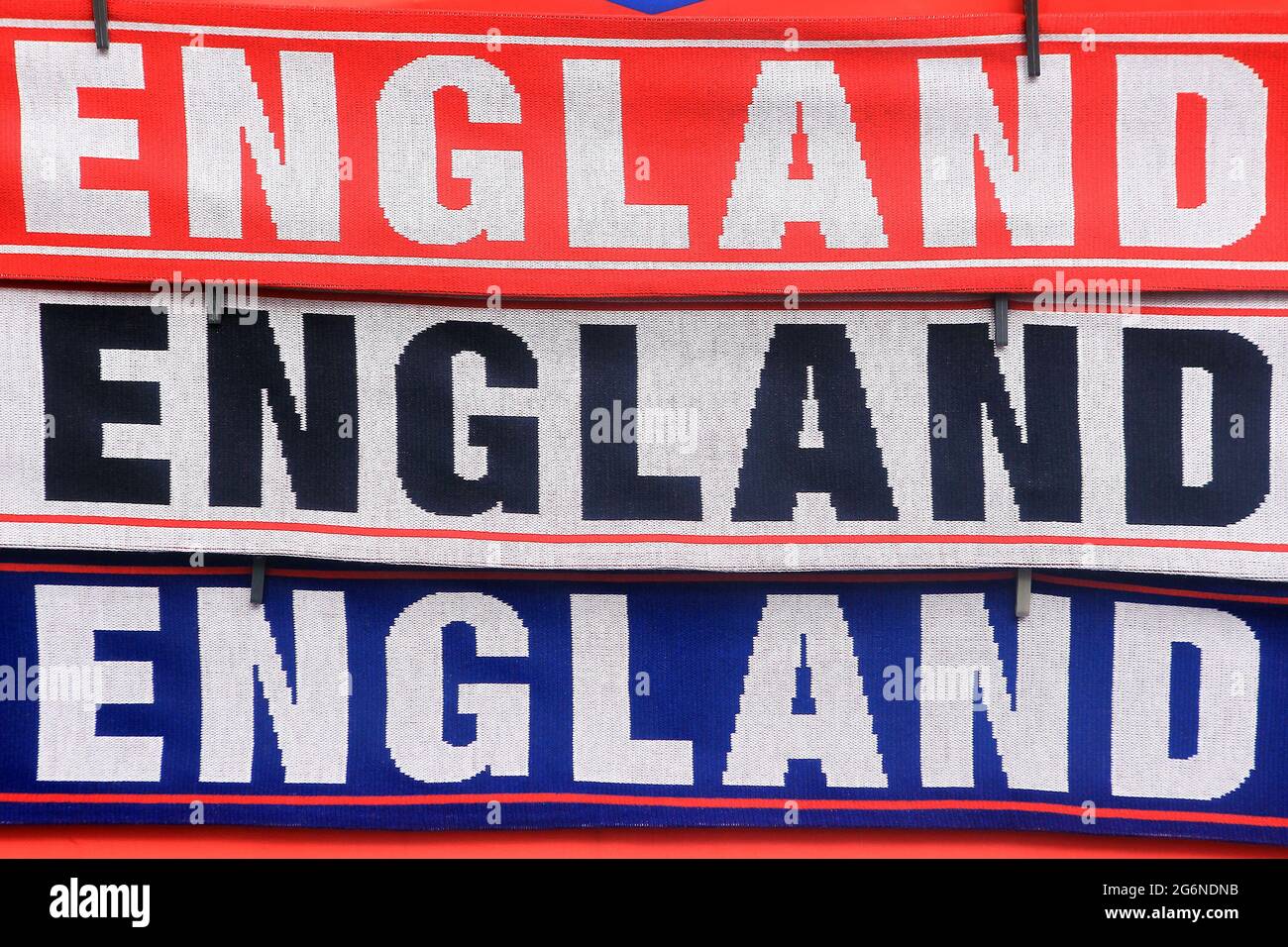 London, UK. 07th July, 2021. England memorabilia is seen outside the stadium. Scenes ahead off the UEFA Euro 2020 tournament semi final match, England v Denmark, Wembley Stadium, London on Wednesday 7th July 2021. pic by Steffan Bowen/Andrew Orchard sports photography/Alamy Live news Credit: Andrew Orchard sports photography/Alamy Live News Stock Photo