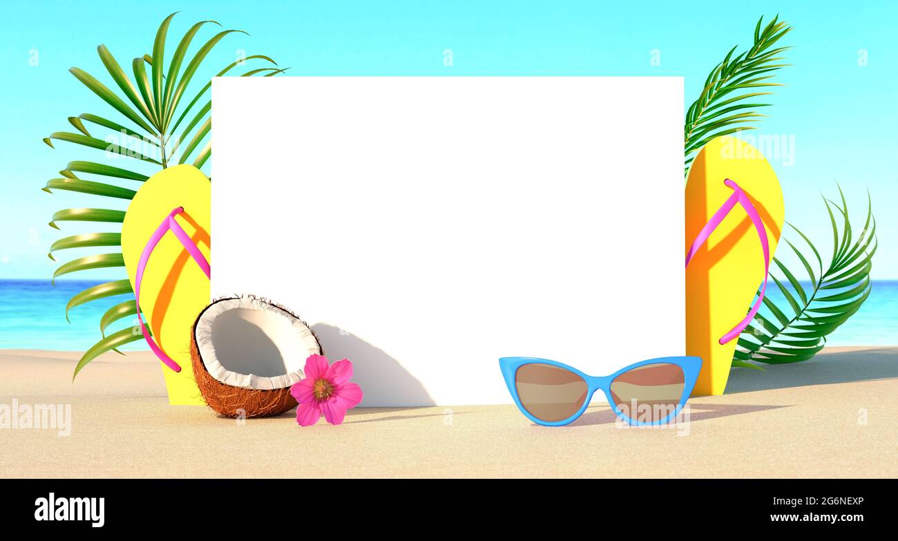 Hello Summer holiday background with copy space 3D Render 3D illustration Stock Photo