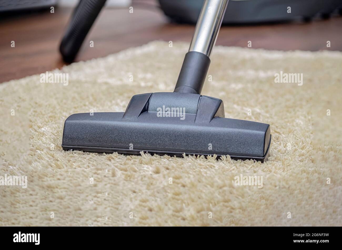 Vacuum high pile carpet, vacuum cleaner with water filter Stock Photo