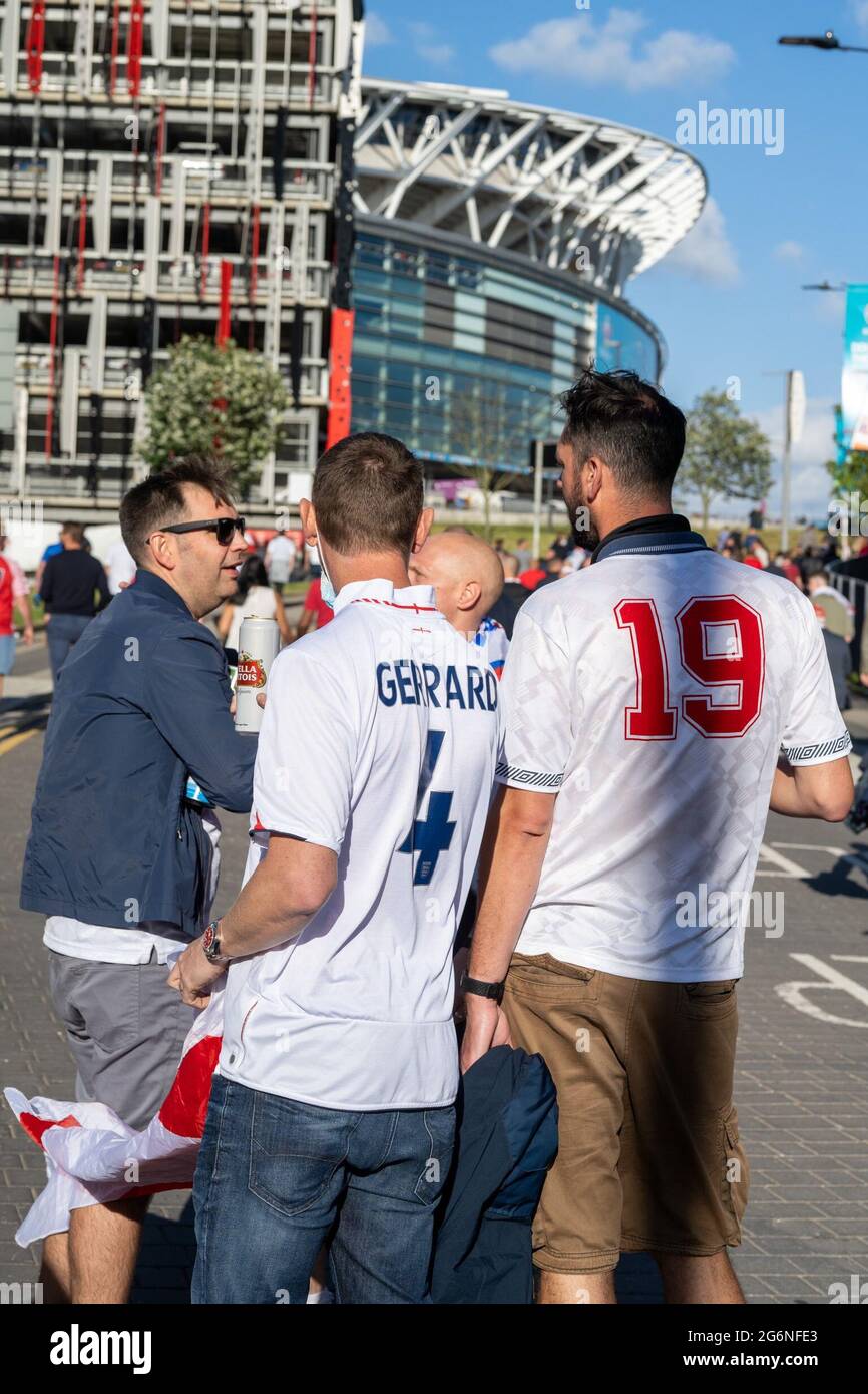 London, UK. 7th July 2021. England fans talking outside Wembley stadium. Credit: Thomas Eddy/Alamy Live News Stock Photo