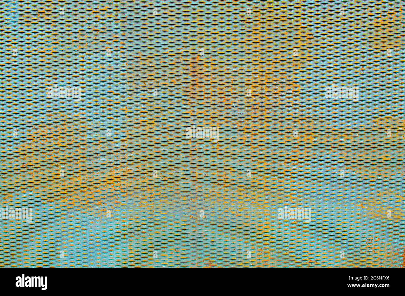 Rusty metal mesh texture. Copy space. Blue color Stock Photo