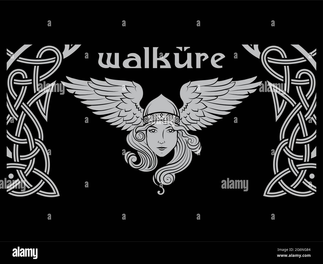 Viking Design. Valkyrie in a winged helmet. Image of Valkyrie, a woman warrior from Scandinavian mythology Stock Vector