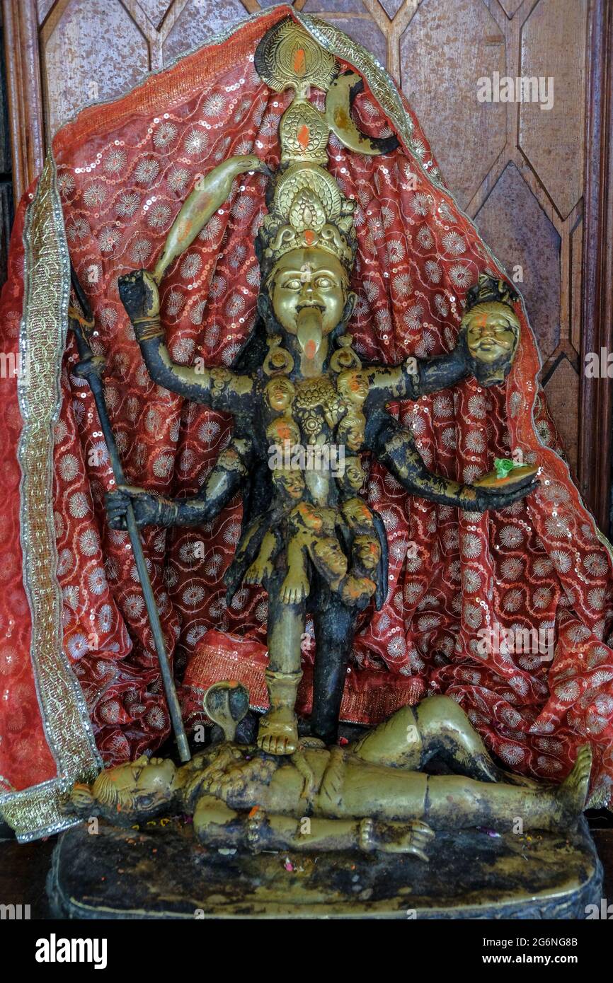 Manali, India - June 2021: Statue of the goddess Shiva in the Manu Temple in the Old Manali on June 25, 2021 in Manali, Himachal Pradesh, India. Stock Photo