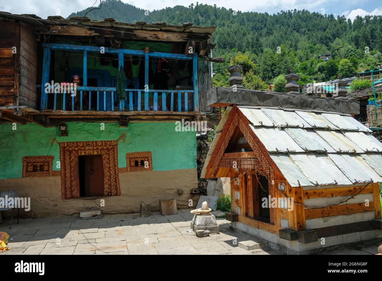 Manali, India June 2021 Traditional houses in the Old Manali