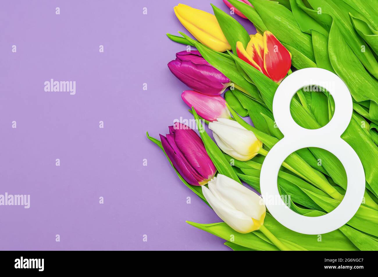 Women's Day, March 8, congratulations, flowers on a colored ...