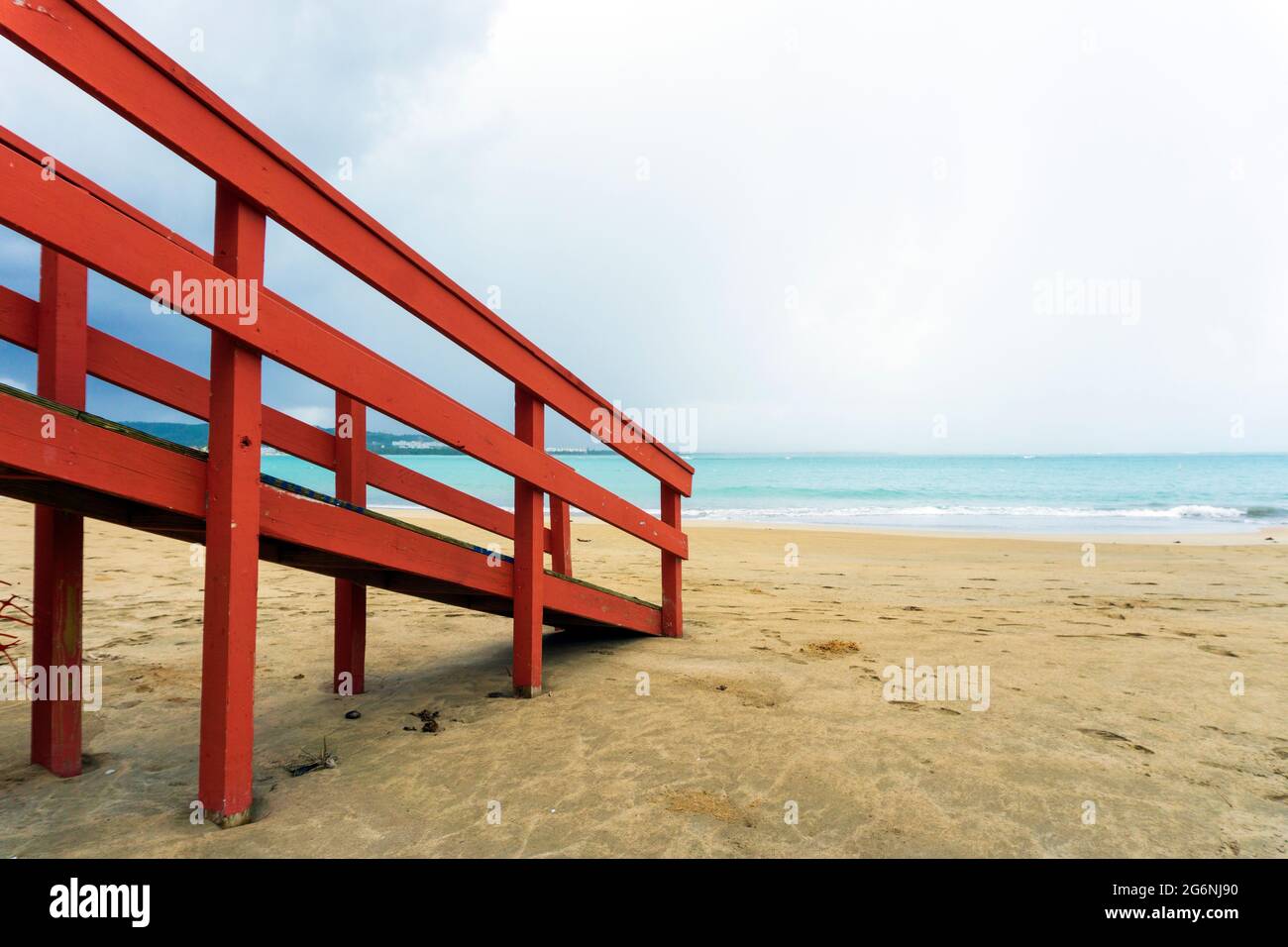 Luquillo Beach, Puerto Rico. Clouds, palms, lifeguard house Stock Photo