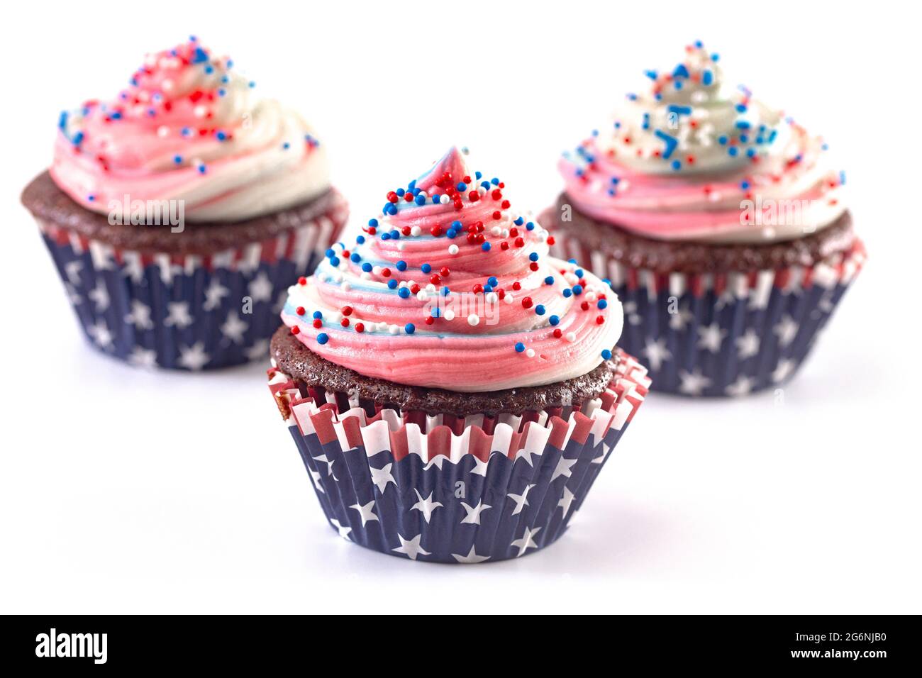 American Themed Cupcakes with Sprinkles on a White Background Stock