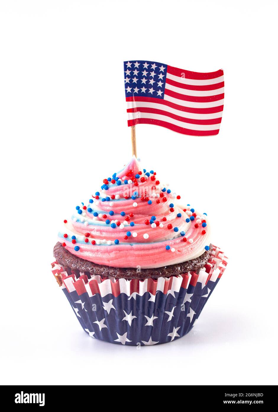 American Themed Cupcakes with Sprinkles and Decorations Isolated on a White Background Stock Photo