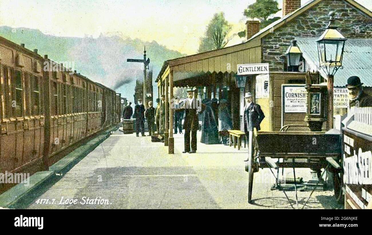 Early photograph of Looe Station Cornwall Stock Photo