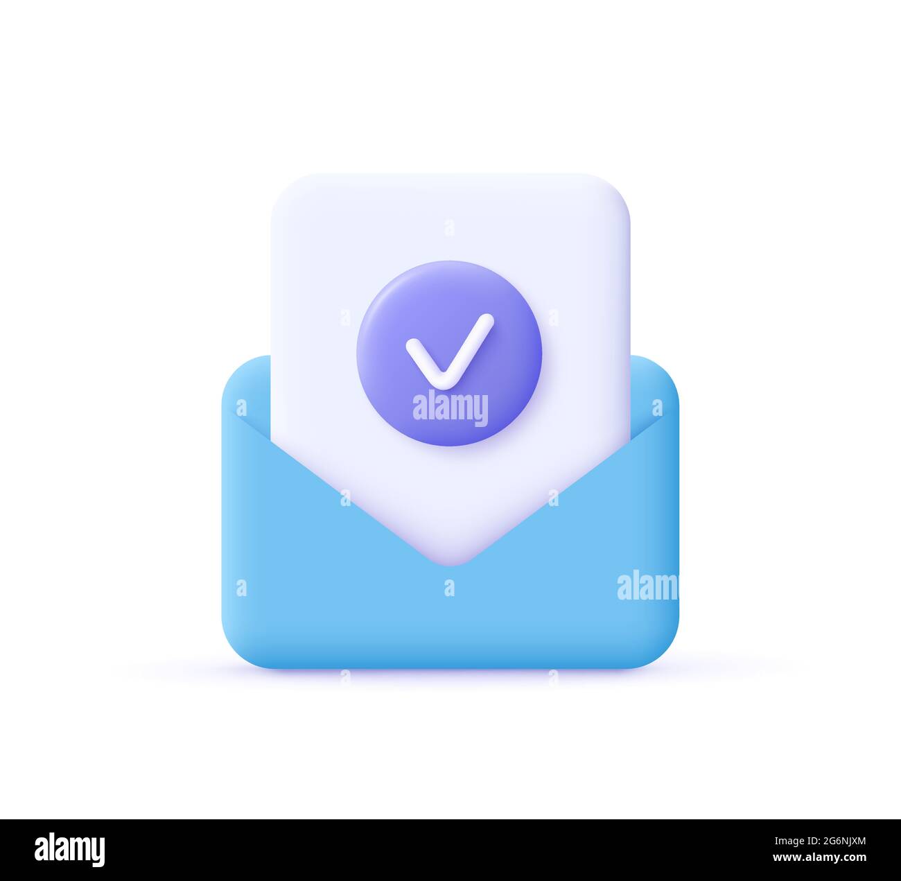 Check mark icon. Approvement concept. Document and зostal envelope. 3d realistic vector illustration. Stock Vector