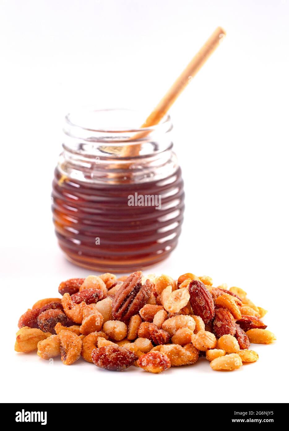 Natural Honey Nuts Jar On Green Stock Photo 1984321640