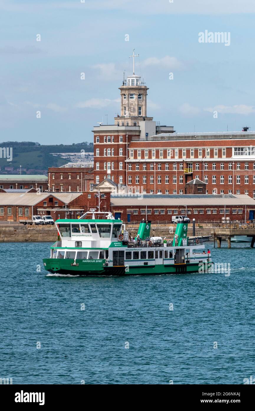 gosport ferry at portsmouth harbour in front of hm naval base historic