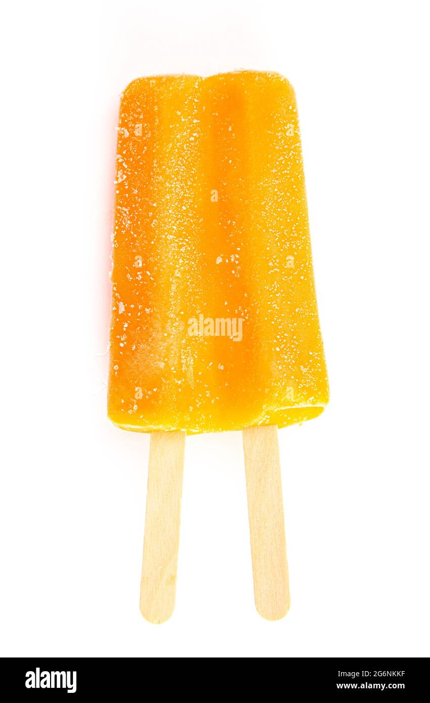 Orange Double Stick Popsicle Isolated on a White Background Stock Photo