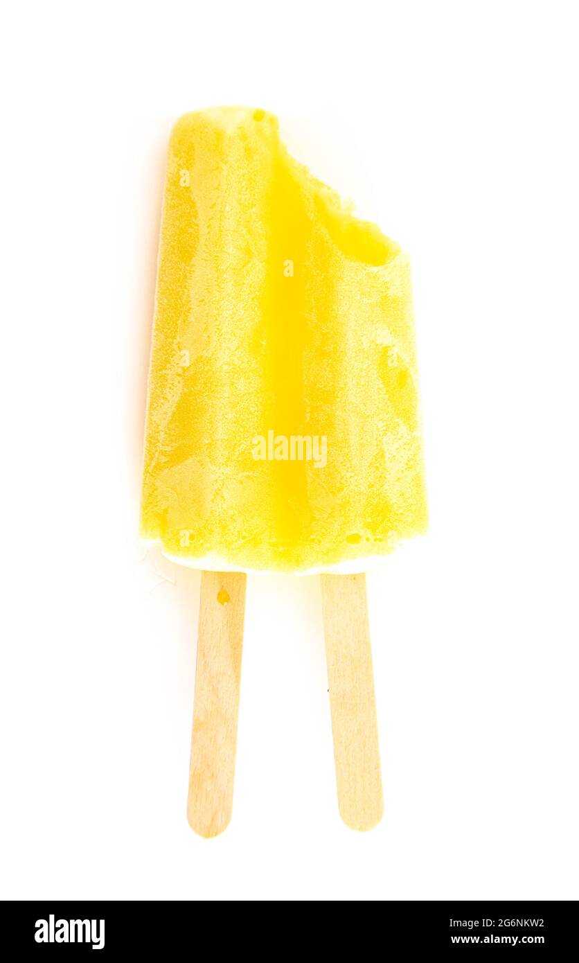 Yellow Double Stick Popsicle Isolated on a White Background Stock Photo