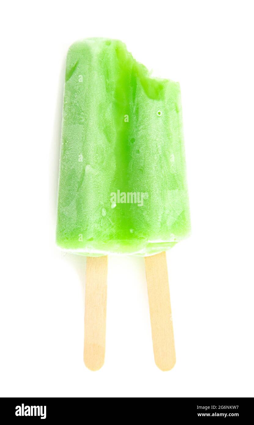 Green Double Stick Popsicle Isolated on a White Background Stock Photo