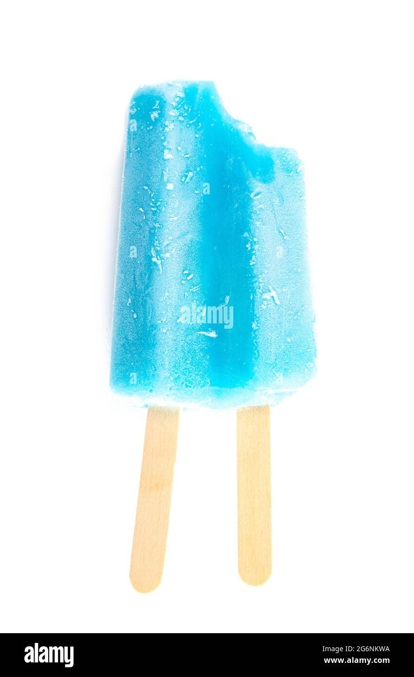 Blue Double Stick Popsicle Isolated on a White Background Stock Photo