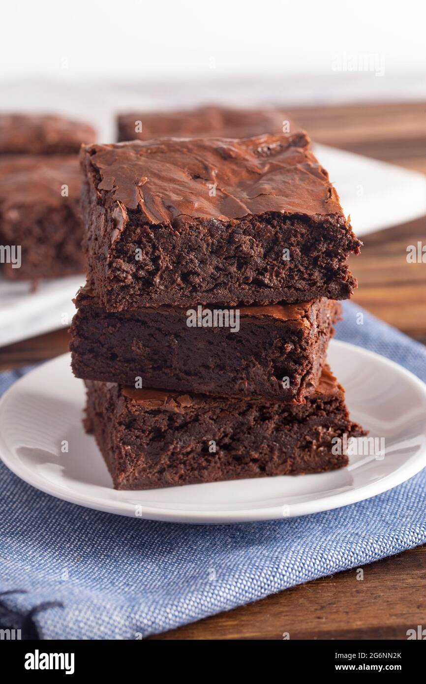 Stack of Homemade Double Chocolate Brownies Stock Photo Alamy