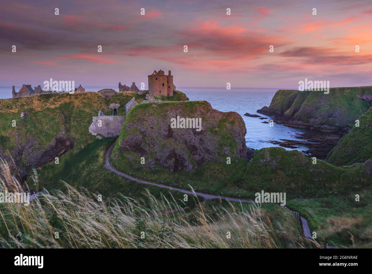 Ruins of Dunottar castle on a cliff, on the north east coast of Scotland, Stonehaven, Aberdeen, United Kingdom Stock Photo