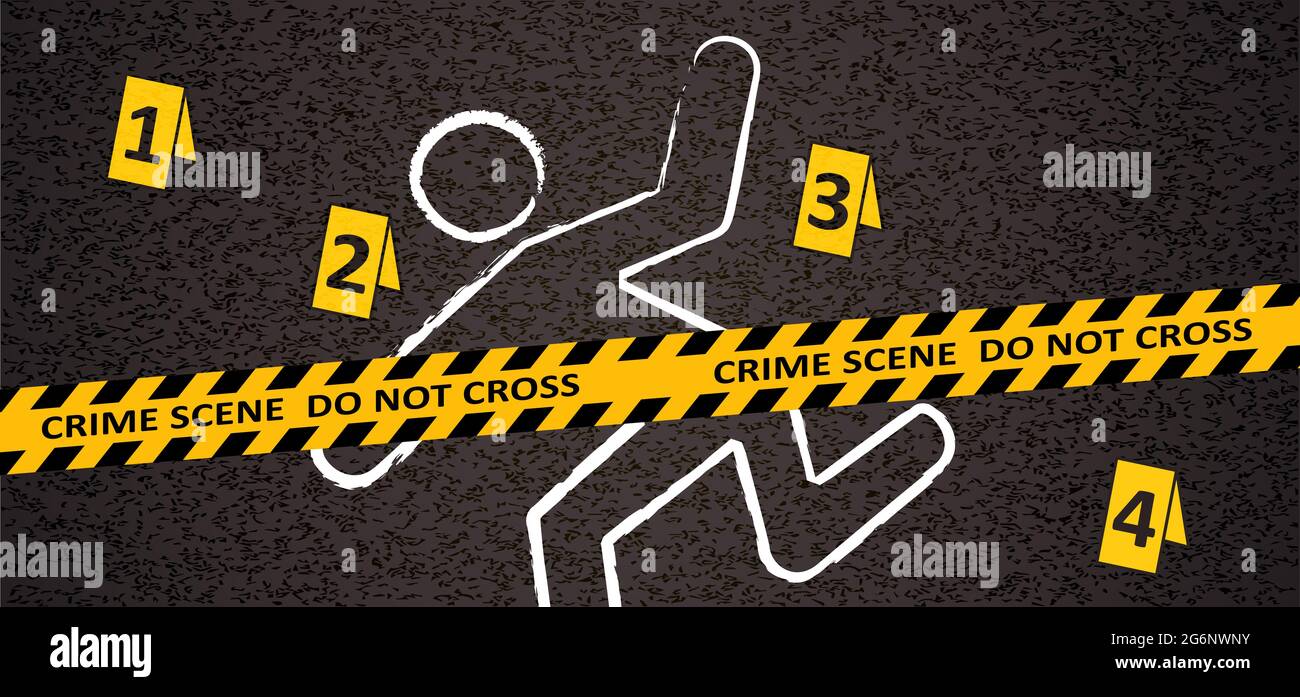 Chalk outline from the murder scene. Crime scene, place of murder