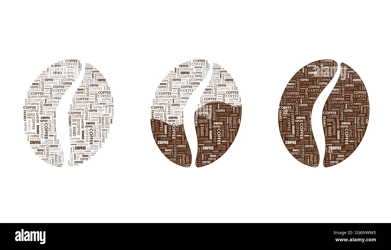 Coffee word wall print. Cafe design vector graphics. Coffee bean