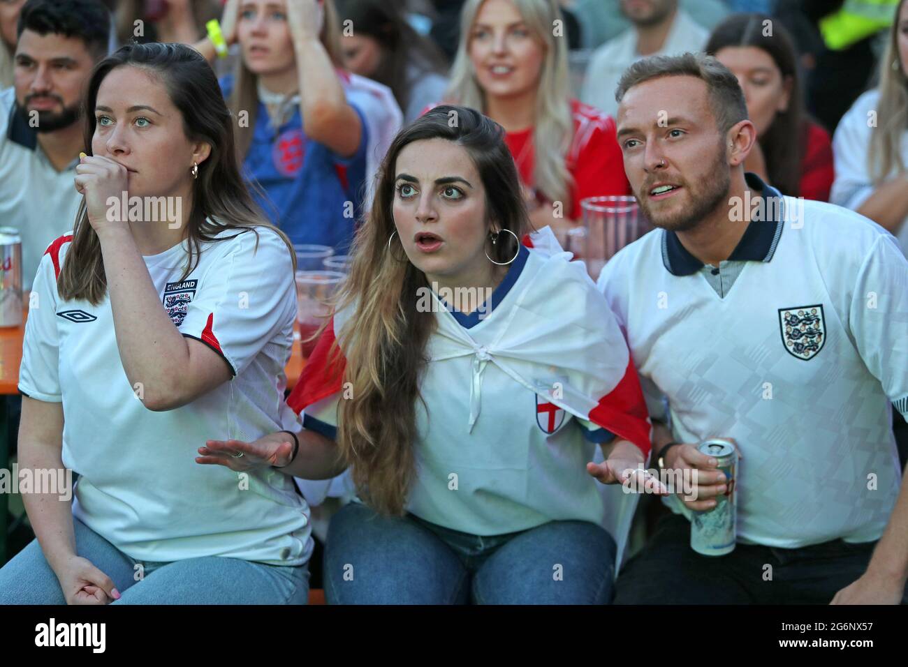 Jul With Fans England fans react at the Vinegar Yard in London as they watch the Euro ...