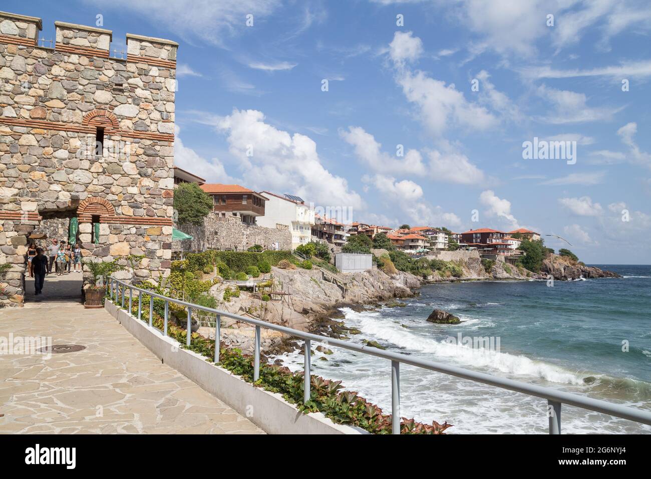 Beautiful seascape with buildings and rocks Stock Photo - Alamy