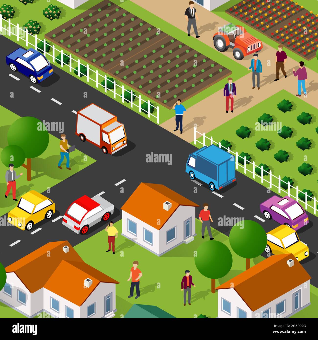 Isometric street people crossroads 3D illustration of a city Stock ...